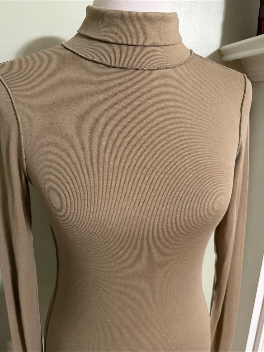 Free People Taupe Turtleneck Long Sleeve Top